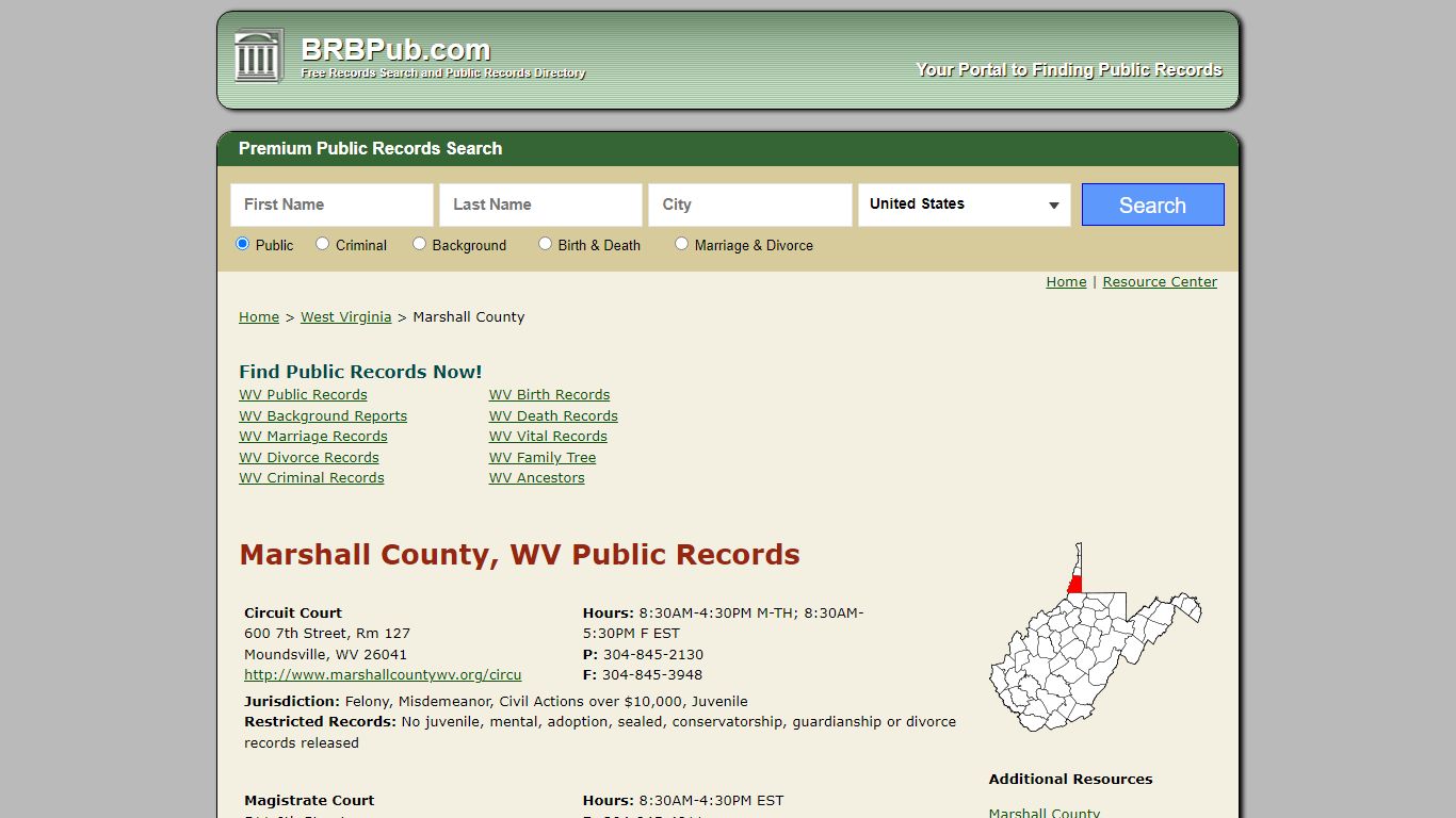 Marshall County, WV Public Records - BRB Pub